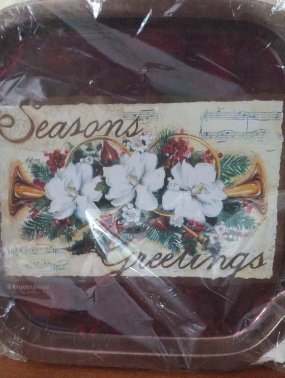 NIP Christmas Mini Tin Trays 4-Pack Seasons Greetings Poinsettia